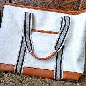 Neiman Marcus Canvas Tote with Faux Leather Trim